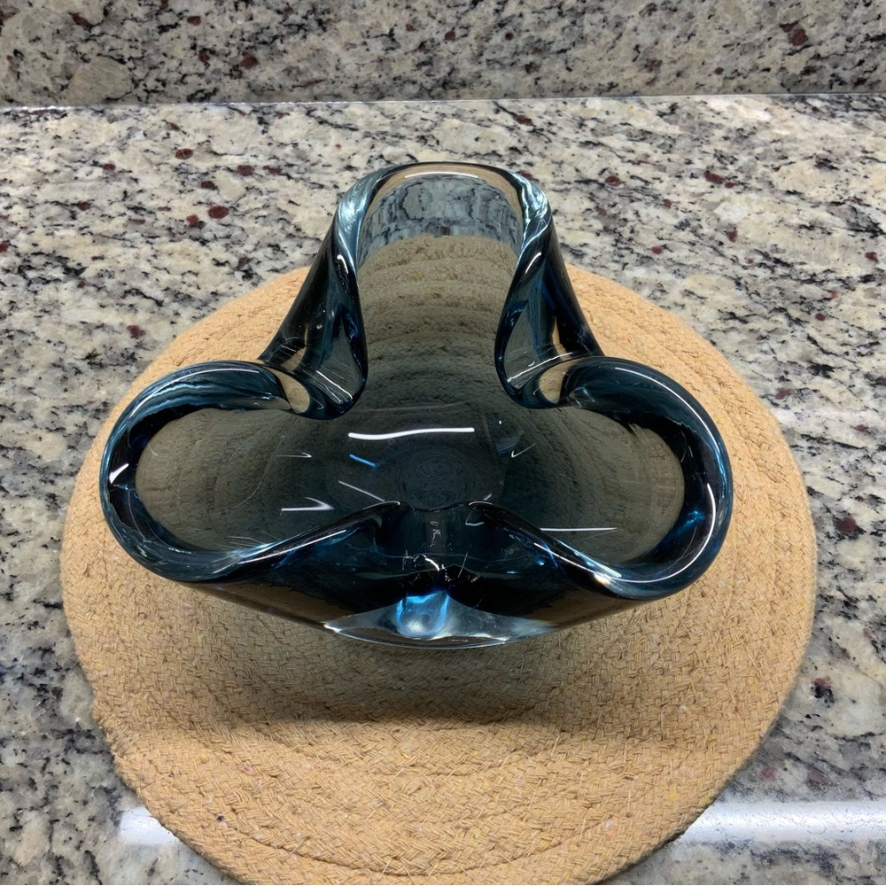 Muralist Smokey Black/Blue Glass Ashtray/Trinket Dish